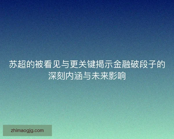 苏超的被看见与更关键揭示金融破段子的深刻内涵与未来影响