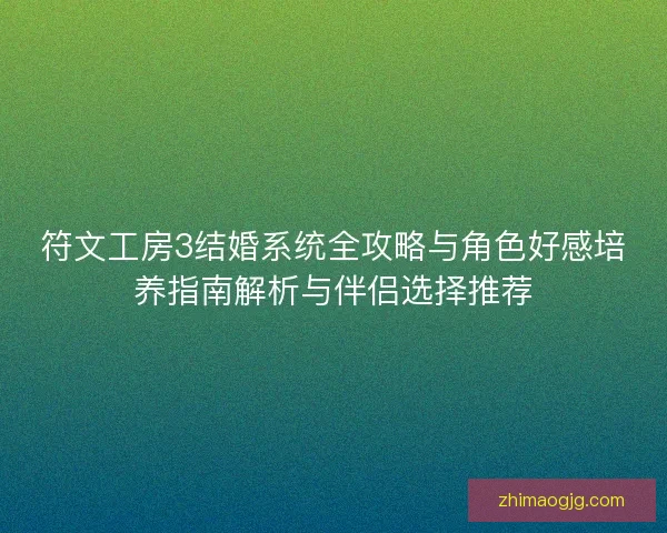 符文工房3结婚系统全攻略与角色好感培养指南解析与伴侣选择推荐